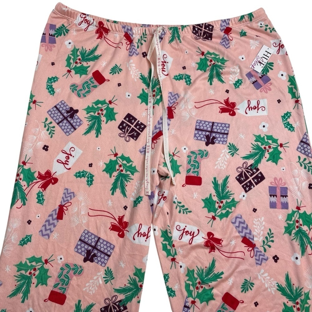 HUE Comforts And Joy Mid-Rise Pajama Pants Pink Christmas Print XL New - Picture 3 of 7